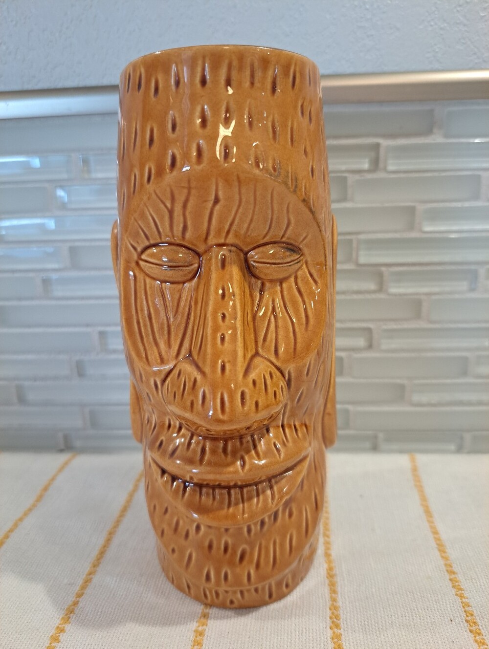 Trader Dick's Brown Tiki Mug Vintage Maoi Polynesian Cocktail Drink Cup